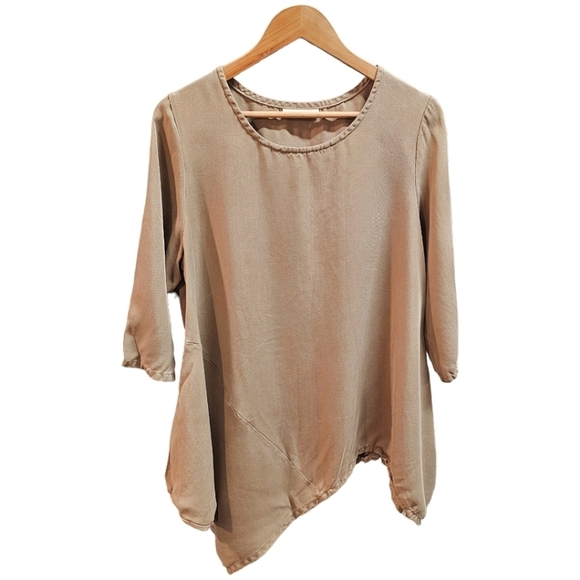 bryn Walker Tops - Bryn Walker Brown Asymmetrical Hem 3/4 Sleeve Top Size Small Linen Minimalist